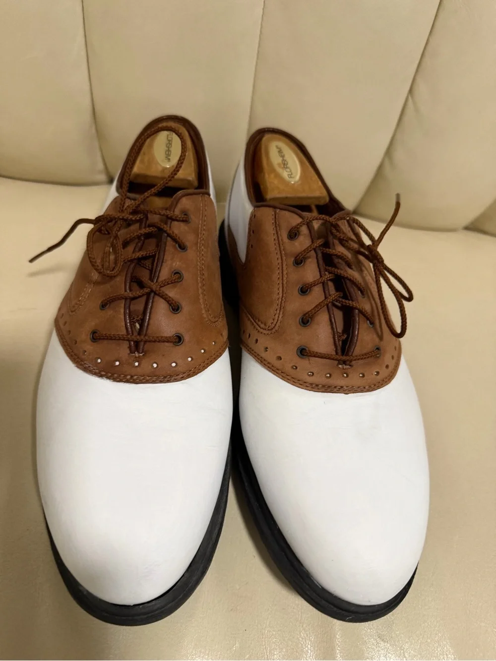 Nike White and Brown Wingtip Golf Oxfords